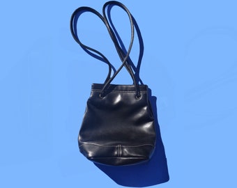 Black Leather Shoulder Bucket Bag