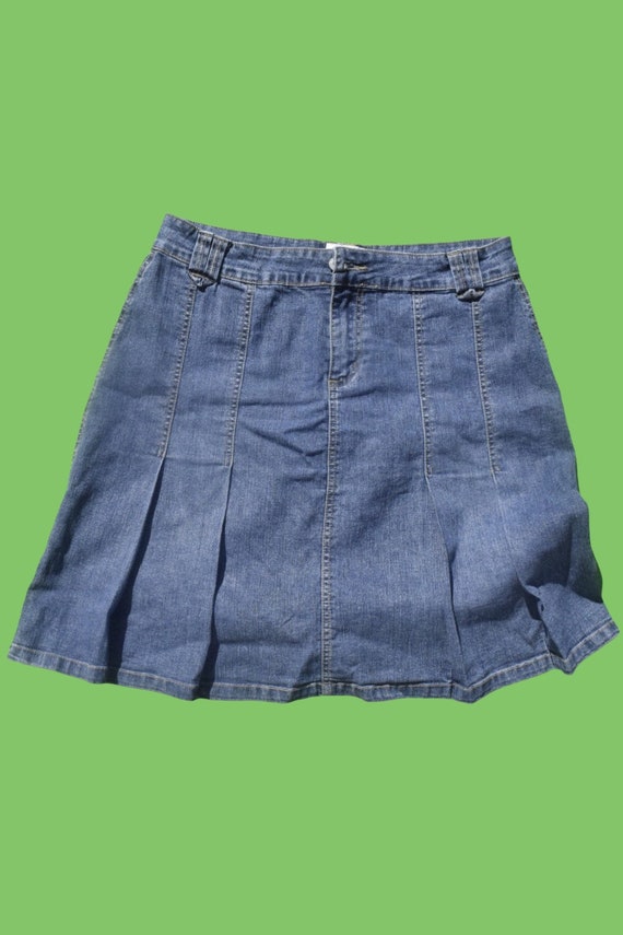 Pleated Denim Mini Skirt Size 12 Etsy UK