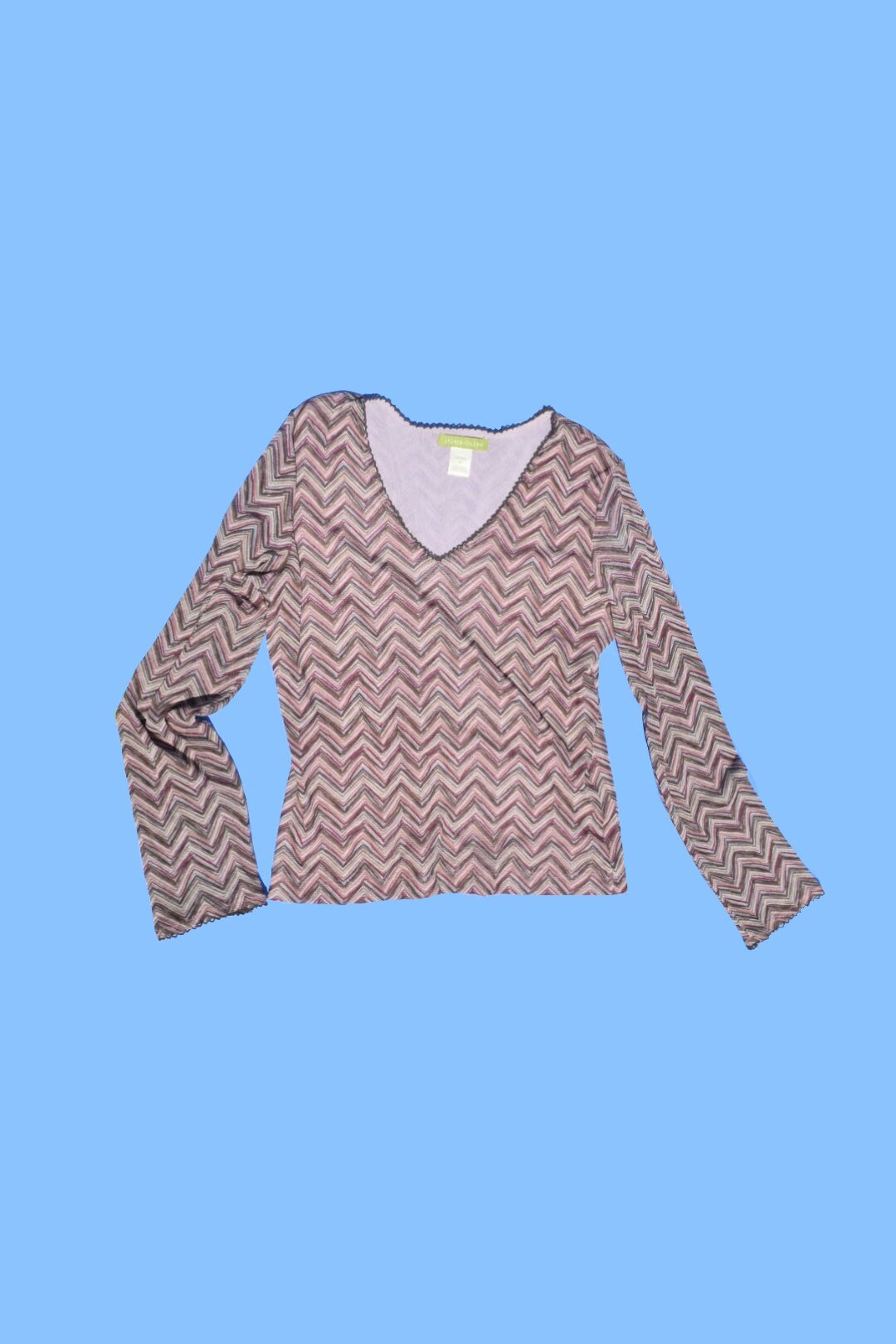 Chevron Patterned V Neck Mesh Top 