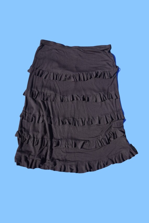 【Anyone more】Eto Frill Tiered Banding Midi Skirt Brown Ruffle Layered Midi Skirt - Etsy