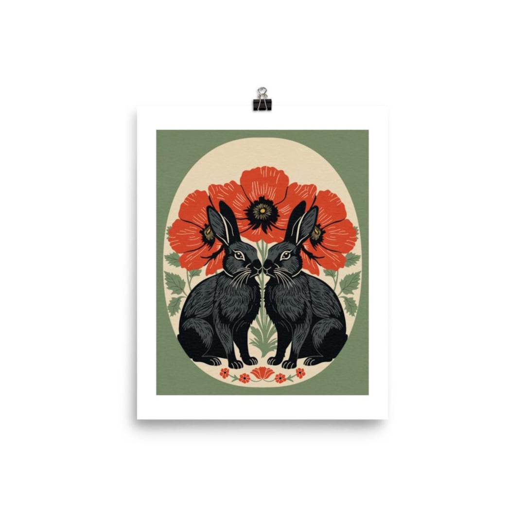 The Rabbits & the Poppies 8x10 Print | Folk Rabbit Wall Art | Botanical ...