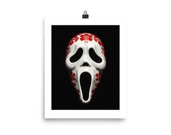 8x10 Ghostface Porcelain Floral Art Print | Scream Horror Art | Gothic Decor