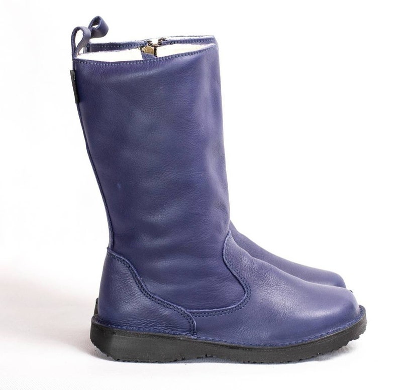 Warm handmade mid-calf Shante genuine leather winter boots Cobalt