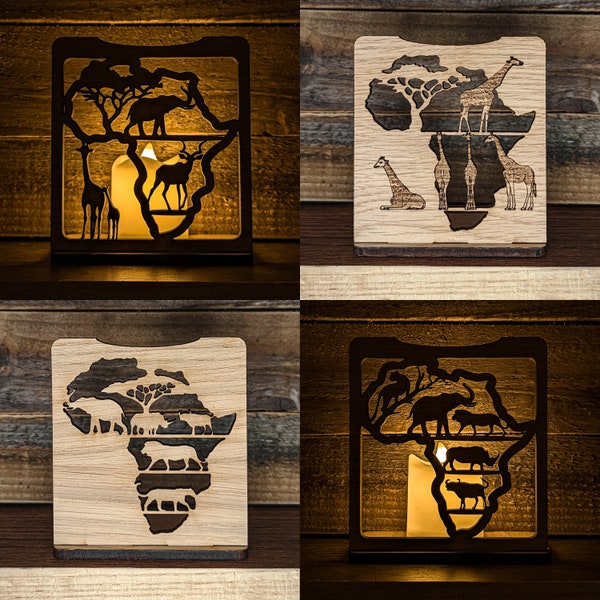 SMALL Animals in Africa Wooden Tealight Candle Holders