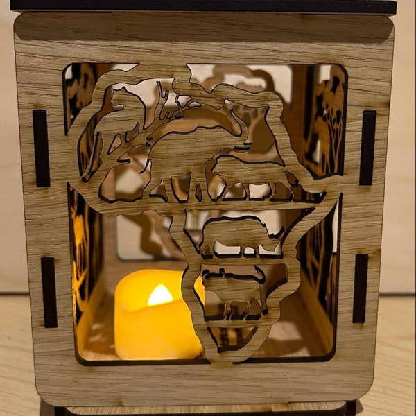 Lampe bougie LED en bois Animals in Africa