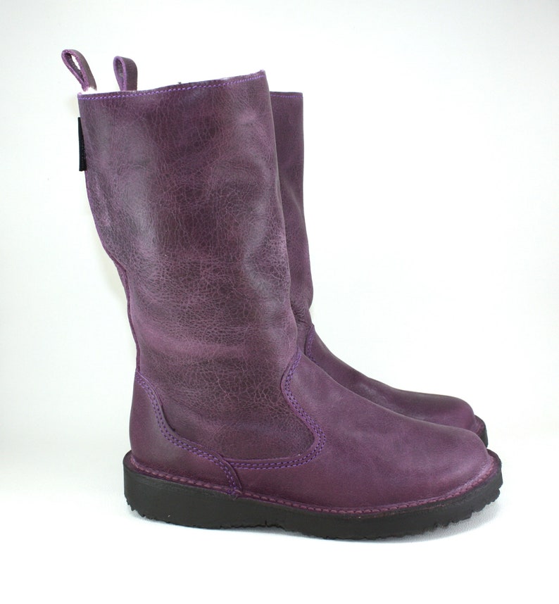Warm handmade mid-calf Shante genuine leather winter boots Purple