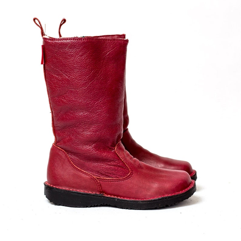 Warm handmade mid-calf Shante genuine leather winter boots Ruby red