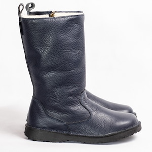 Warm handmade mid-calf Shante genuine leather winter boots Navy