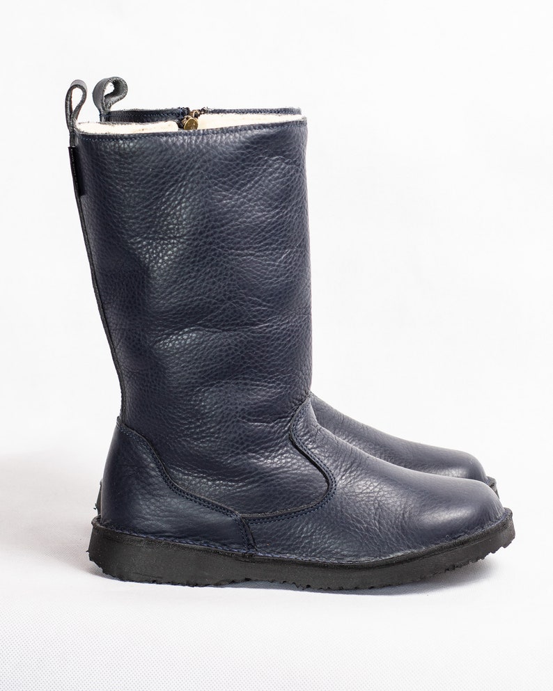 Warm handmade mid-calf Shante genuine leather winter boots Navy