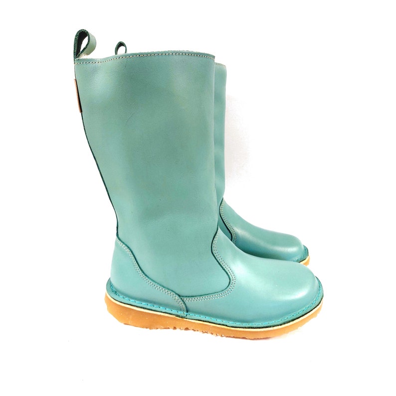 Warm handmade mid-calf Shante genuine leather winter boots Aqua