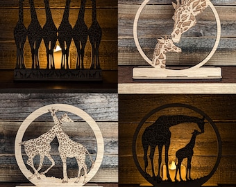 LARGE Giraffes Wooden Tealight Candle Holders