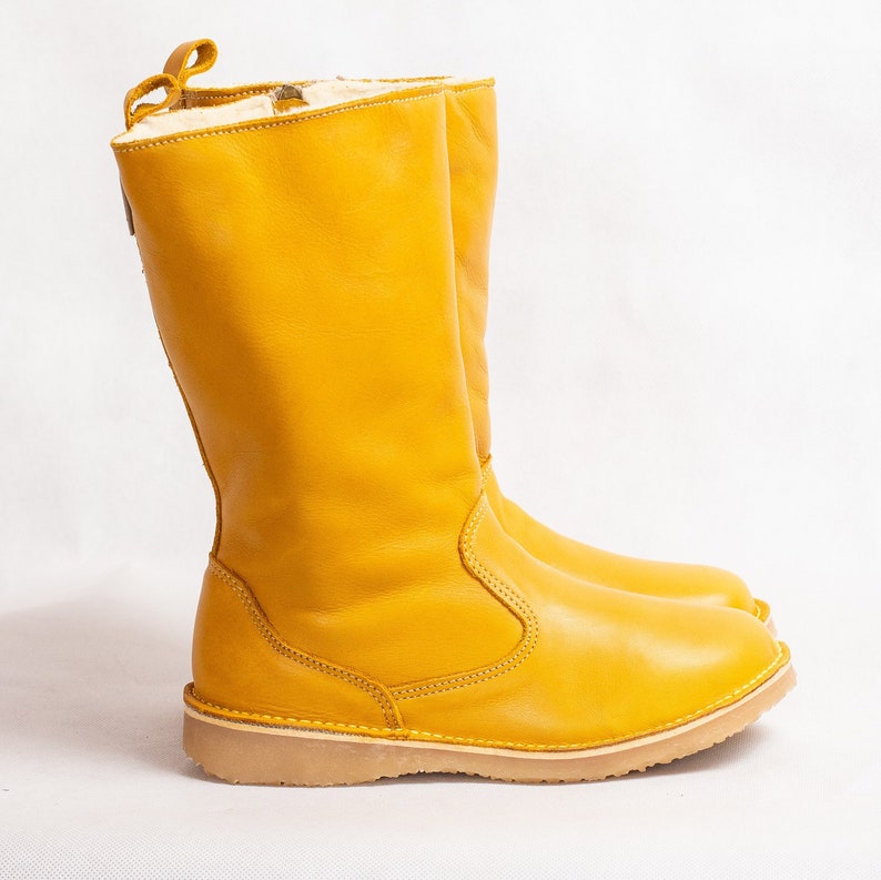 Warm handmade mid-calf Shante genuine leather winter boots Yellow