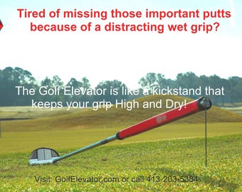 Golflift. Houdt de handvatten schoon en droog. Retail: 24,95 puttersteun, golfclubstandaard, golfclubsteun, golfaccessoires, golfcadeaus, balmarkeringen