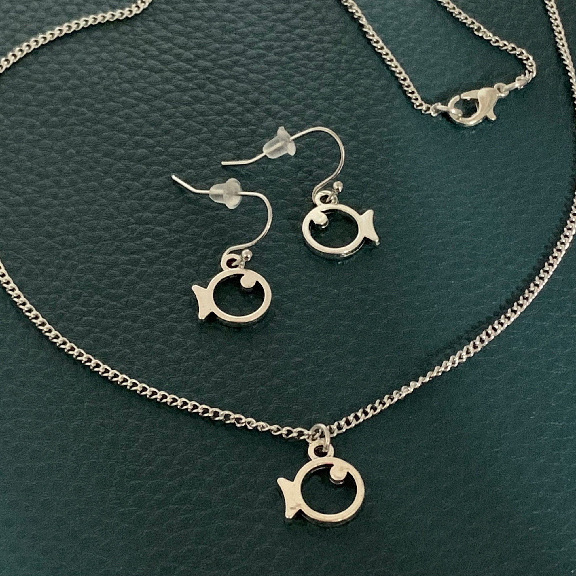 Cute Fish Charm Necklace & Earrings on Stainless Steel