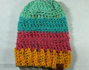 Colorful Winter Hat Handmade Knit Warm Winter Accessory Crochet Beanie