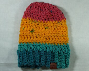 Colorful Winter Hat Handmade Knit Warm Winter Accessory Crochet Beanie