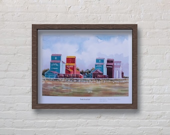 Grain Elevator Print | Standard, Alberta | Prairie Landscape | Rural Alberta, Manitoba, Saskatchewan | Watercolor Artwork