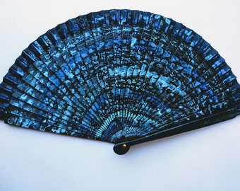 HAND PAINTED FAN Ecological Product Series "Blue Perseid Rain" includes gift case. Can be customized