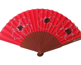 Spanish Hand Painted Fan in Pear wood, Ecological Product, Flamenco Series, includes gift bag, can be personalized