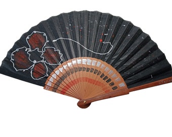 HAND PAINTED FAN Ecological Product "Black Flowers Series"