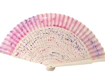 Hand-painted Spanish fan, beige, pink and purple "Flamenco Series" Ecological product, includes gift case. Can be customized