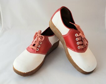 red and white saddle oxford shoes