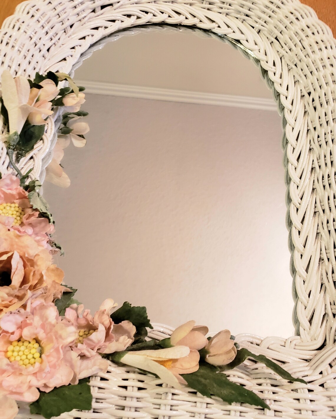 Vintage White Wicker Mirror Rattan Arched Mirror with Etsy