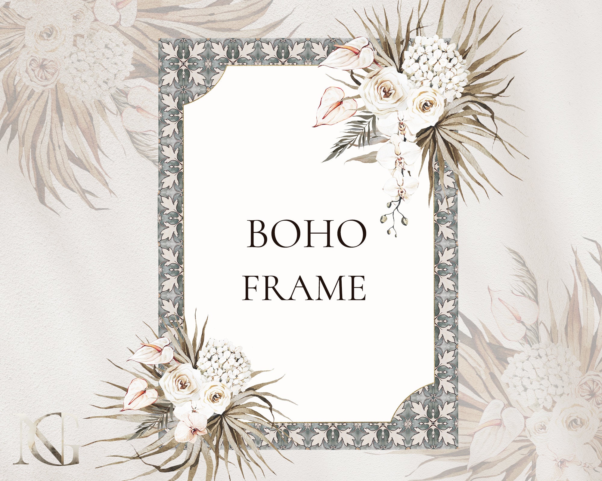 Boho Frame Clipart Boho Floral Frames Boho clipart Wedding Etsy