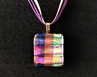 Multicolored dichroic fused glass pendant
