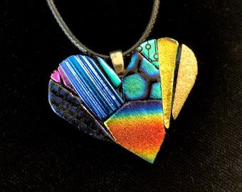 Multicolored dichroic glass heart pendant