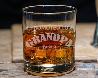 Grandparents Gift, Grandpa Whiskey Gift, Custom Whiskey Glass, Engraved Whiskey Glasses, Grandpa To Be, Round Whiskey Glass Gift