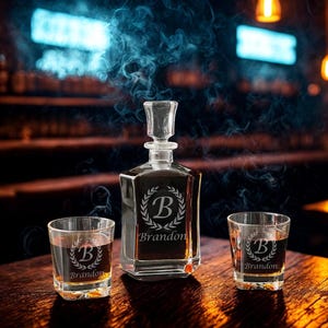 Engraved Glass Whiskey Decanter – 24 oz Mouth-Blown and Lead-Free