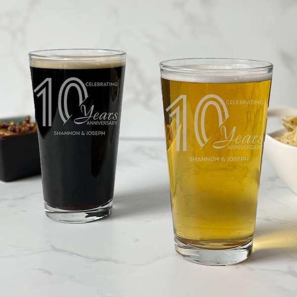 10th Anniversary Beer Glass For Parents, 10 Year Celebration, Wedding Anniversary Gifts for Parents, For Couples, For Husband, For Him