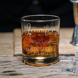 Engraved Bridal Party Glass, Personalized Bridesmaid Gift, Whiskey Glass for Women, Maid of Honor Gift, Bridal Favor, Glasses for Bridesmaid