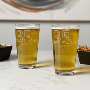 35th Anniversary Glassware Gift, Custom Pint Glass Anniversary Gifts, 35 Year Celebration, Wedding Anniversary Gifts for Parents