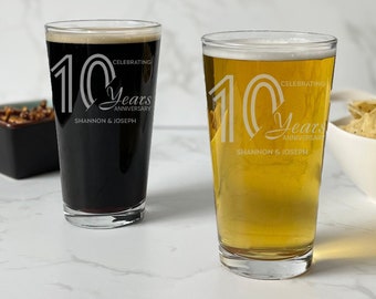 10th Anniversary Beer Glass For Parents, 10 Year Celebration, Wedding Anniversary Gifts for Parents, For Couples, For Husband, For Him