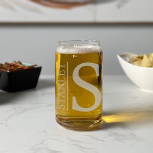 Personalized Beer Gift, Monogram Beer Can Glass, Etched Groomsman Glasses, Monogram Gift, Custom Drinking Glasses, Craft Beer Gift
