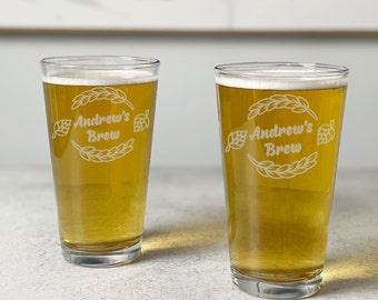 Set of 2 Laser Engraved 16 oz Pint Beer Glasses, Custom Engraved Beer Gifts for Men, Beer Gift, Custom Pint Glasses, Engraved Beer Glasses