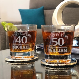 Whiskey Birthday Glass, Bourbon Gifts, Aged to perfection, 40th Birthday Gift, 50th Birthday Gift, Vintage Whiskey Glass, Gift for Groomsmen