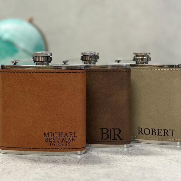 Engraved Flask, Leather Flask, Personalized Gift, Groomsmen Gift, Flask Set, Custom Flask, Hip Flask, Flask for Men, Groomsmen Proposal