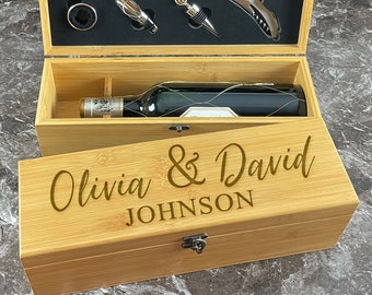 Wine Box - Wedding Wine Box - Wedding Gift for Couple - Engraved Wine Opener - Personalized Wine Box Gift Set - Wine Opener - Wine Set