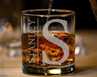Personalized Whiskey Glass, Custom Glass Gifts for Him, Etched Groomsman Glasses, Bourbon Glass for Whiskey Drinkers, Christmas Gift for Him