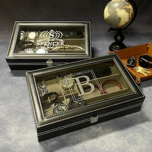 Custom Watch and Glass Case, Watch Organizer, Men Jewelry Case, Watch Case for Men, Personalized Watch Box, Watch Box for Men, Watch Holder