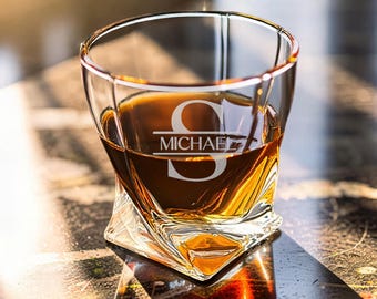 Twisted Whiskey Glass, Personalized Bourbon Glass, Groomsmen Gift