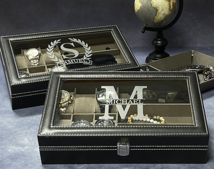 Personalized Mens Jewelry Box Valet , Holds Watches, Cufflinks