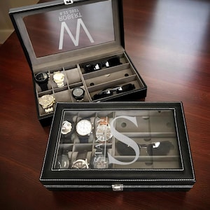 Personalized Watch Box with Glass Top | Men's Jewelry Organizer