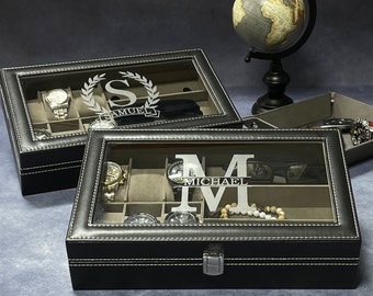 Personalized Watch Box, Jewelry Storage, Watch Box for Men, Groomsman Gift, Best Man Gift, Watch Case, Gifts for Dad, Black Watch Box