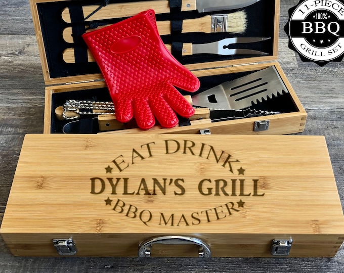 Engraved BBQ Set - BBQ Gift - Grilling Tools - Grill Set - Custom BBQ Set - Grill Master - Dad Gift - Personalized Grilling - Christmas Gift