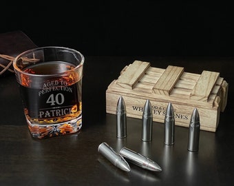Whiskey Bullets Set with Square Whiskey Glass, Valentines Gift for Boyfriend, Husband Whiskey Gift