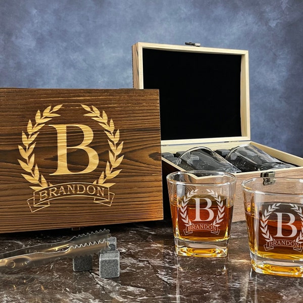 Personalized Whiskey Stone Box - Whiskey Set - Chilling Stones - Custom Whiskey Stones - Whiskey Stones Set - Groomsman Gift - Dad Gift